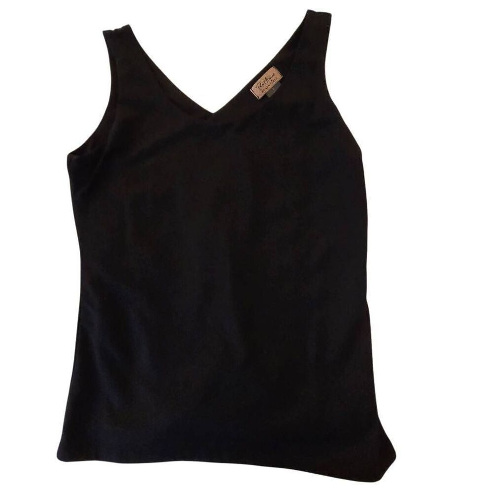 Boutique Essentials Womens Stretchy V-Neck Sleeveless Tank Top Black Size Small